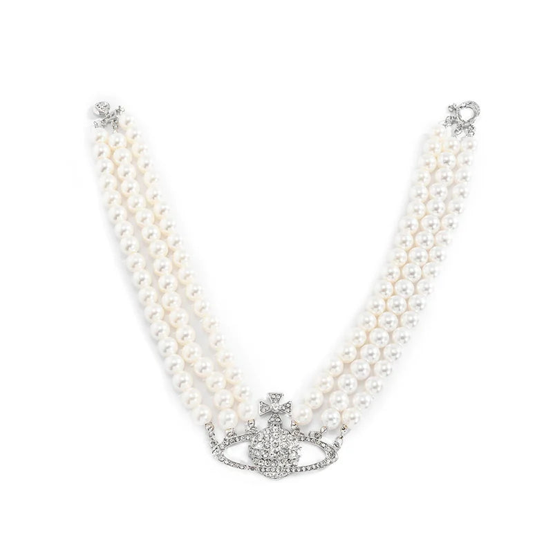 Jhene Celestial Pearl Choker - Silver Cross