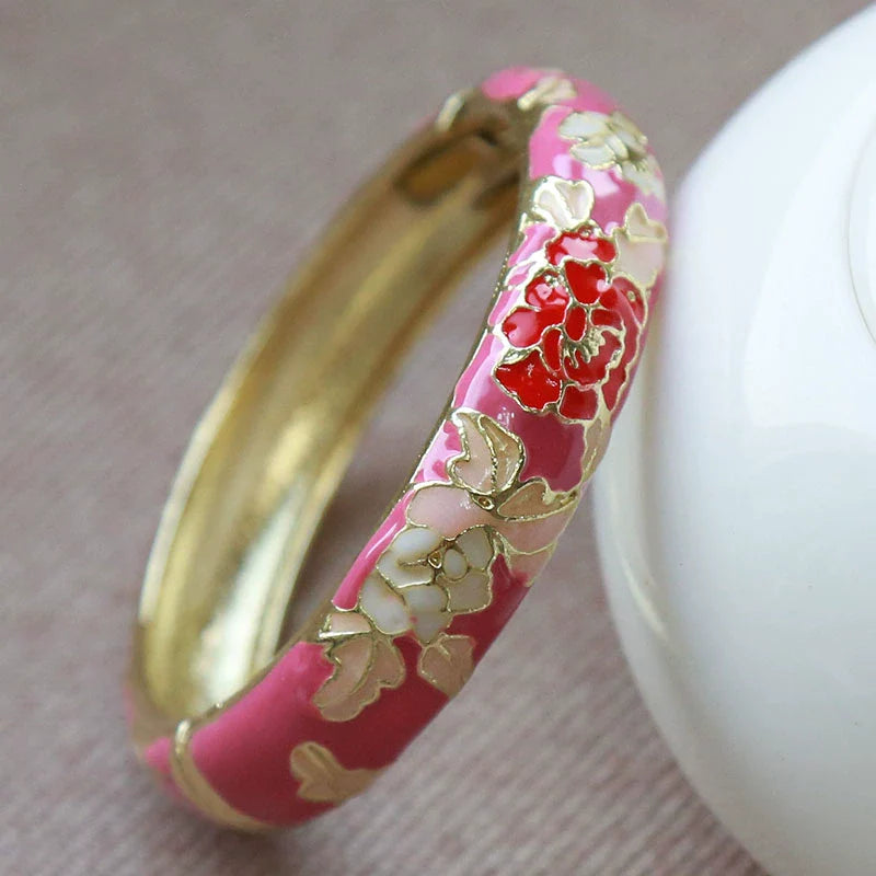 Lana Chinoiserie Floral Bangle - Rose Red (15mm)
