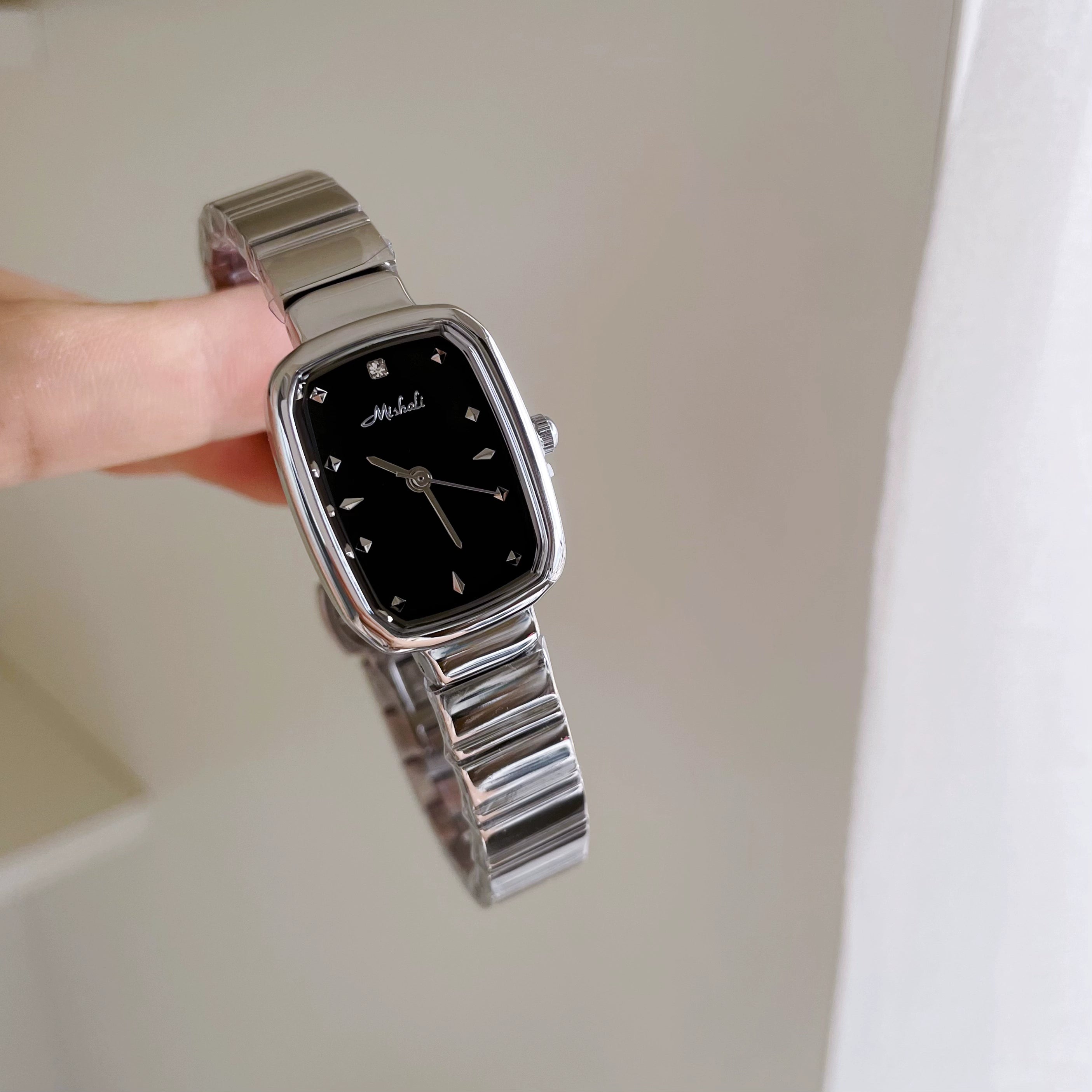Emma Square Steel Watch - Silver Case Black Dial [9YPJ8LSW]