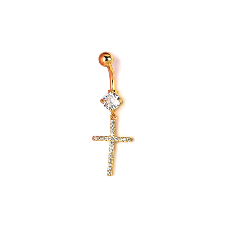 Catherine Zircon Cross Navel Ring - White (18k Gold) [88TFFIWG]