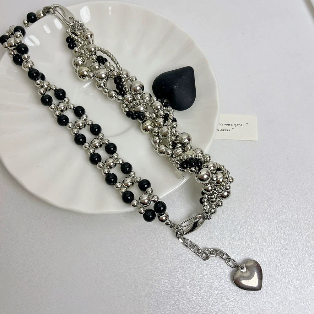 Avital Black Heart Beaded Necklace - Black Heart Beaded Necklace