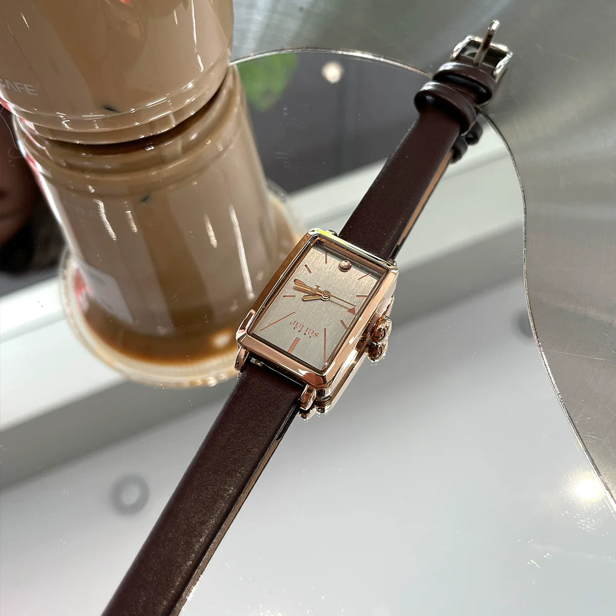 Angelica Vintage Leather Watch - Brown Strap Gray Dial