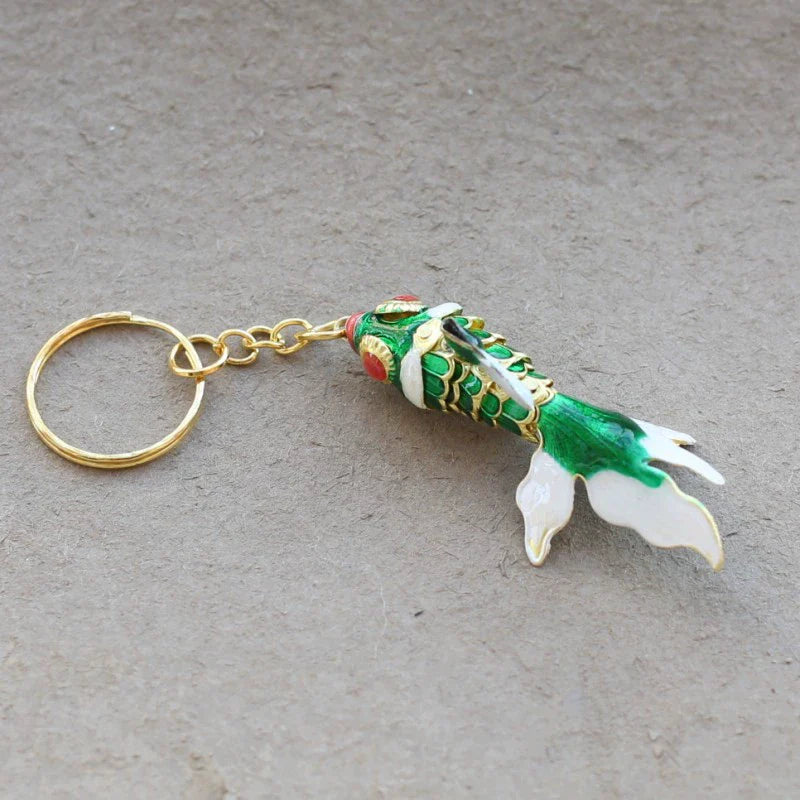 Zahraa CloisonnŽ Goldfish Keychain - Small Green