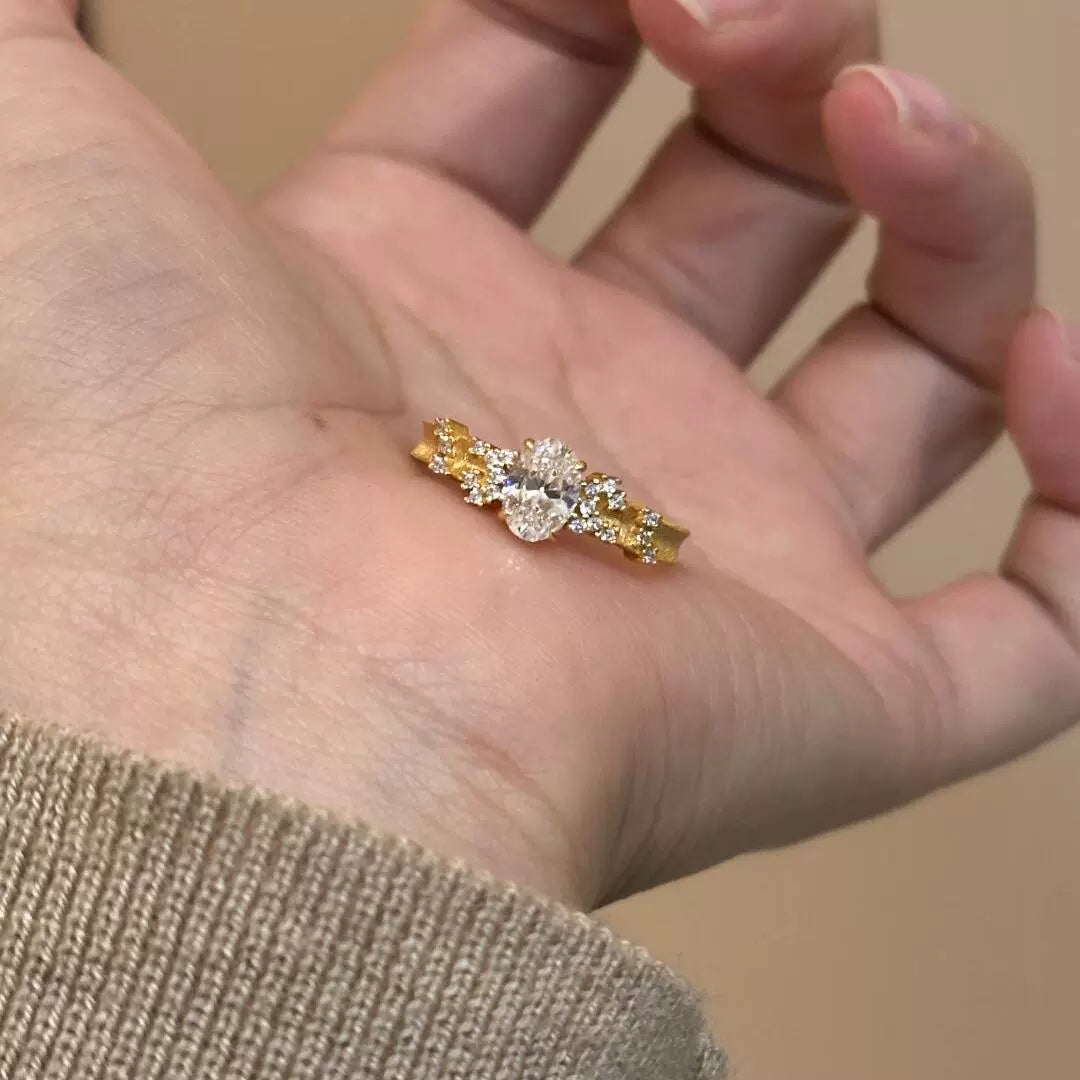 Daleyza Stellar Solitaire Ring - PavŽ Pigeon Egg Ring (Adjustable)