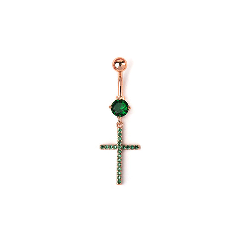 Catherine Zircon Cross Navel Ring - Green (Rose Gold) [SXY4PPGO]