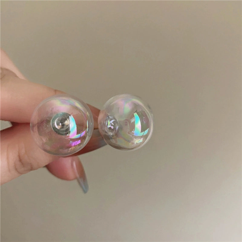 Sequoia Bubble Drop Earrings - Glass Orb Silver Hooks [O8CGSRB1]