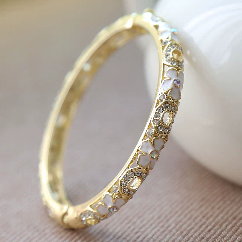 Chimamanda Ornate Cloisonne Bangle - White (54mm ID)