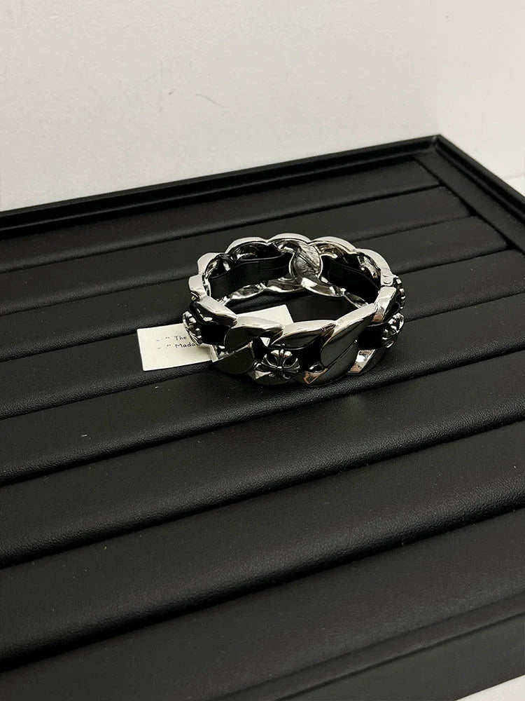 Julieanna Braided Cross Bracelet - Black Wide Bracelet
