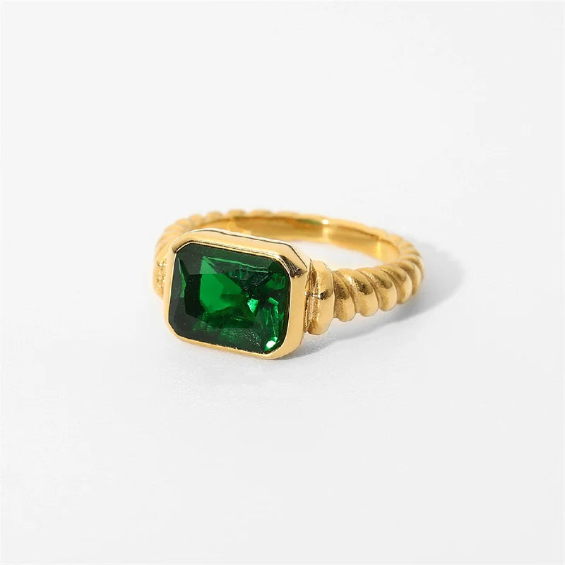 April Statement Gemstone Ring - Rectangular Green Gemstone US Size 8