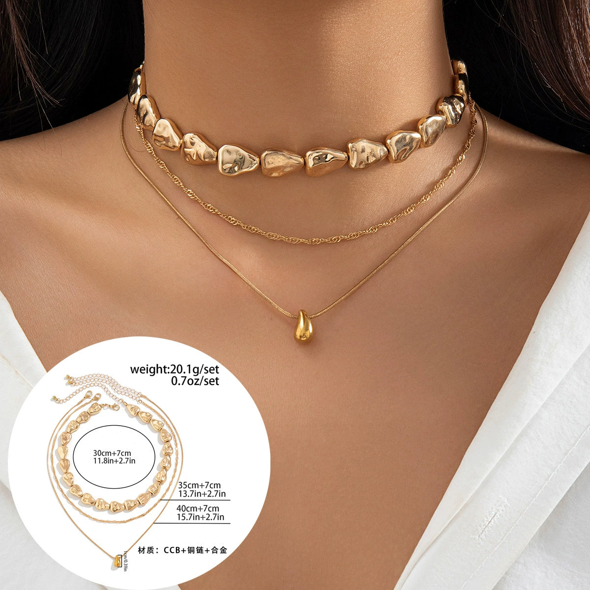 Faiga Sleek Droplet Necklace - Water Drop Gold [YB0B136N]