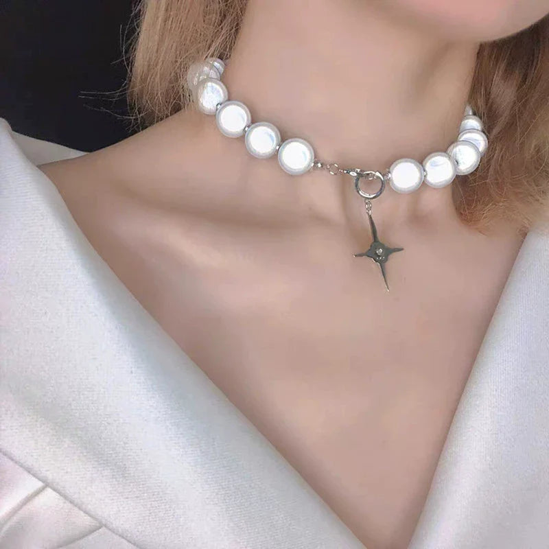 Brianna Reflective Pearl Cross Necklace - Reflective Pearl Necklace