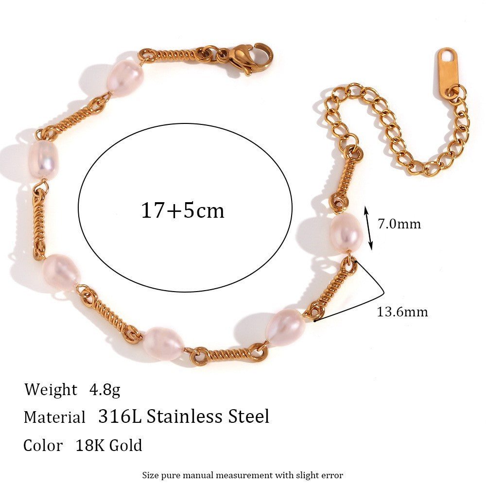 Avni Delicate Pearl Necklace - Wound Metal Wire Freshwater Pearl Handmade Bracelet - Gold [E1UQYU2K]