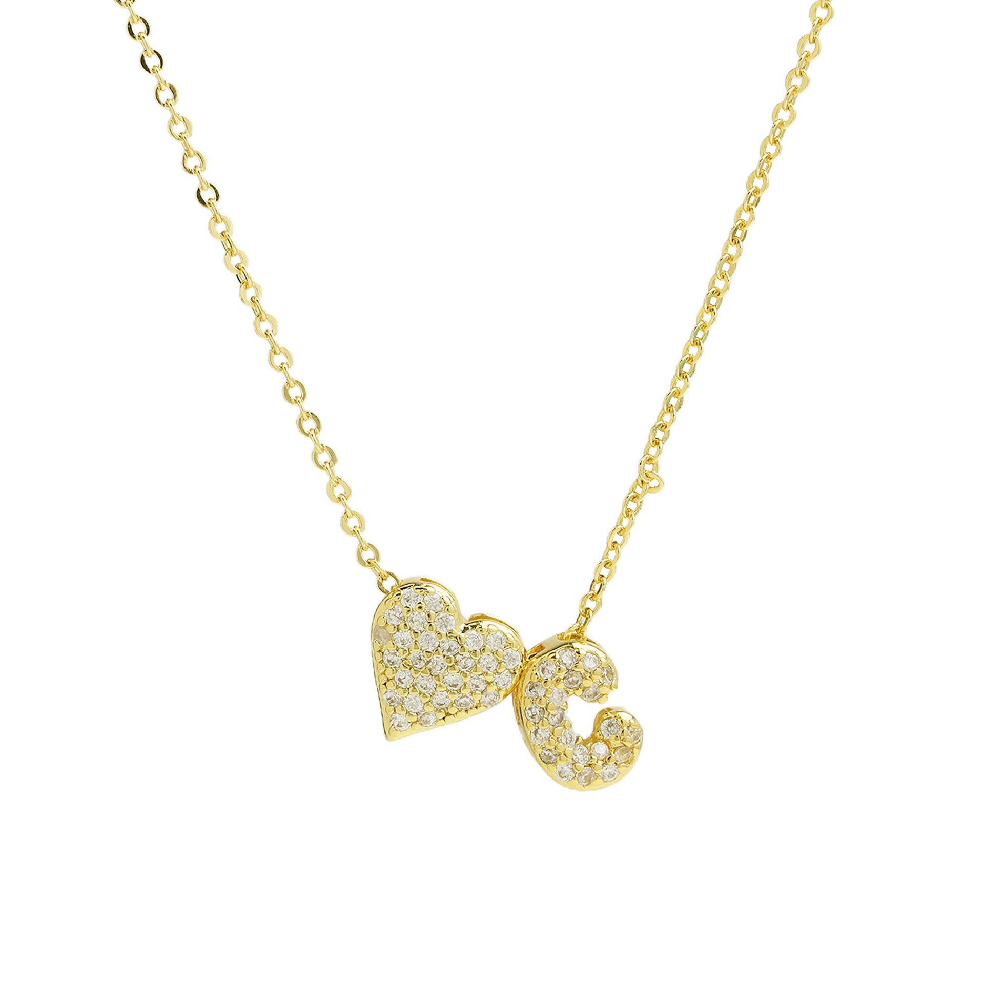 Riley Zircon Bubble Initial Necklace - C Initial [T4D8DA47]
