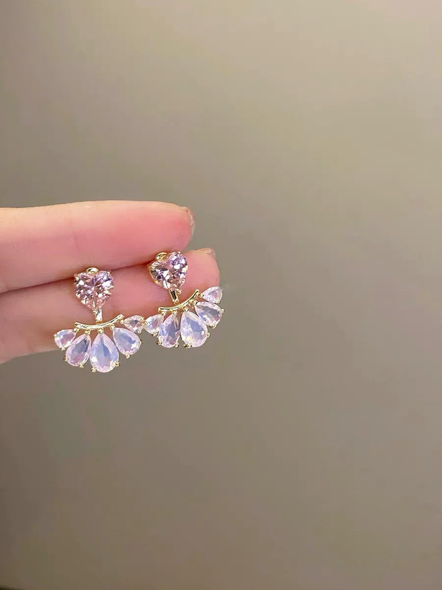 Kellie Pink Heart Star Drops - Pink Heart Earrings