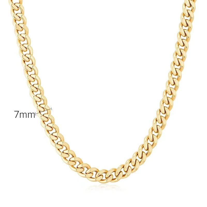 Brynnlee Layered Chain Necklace - Titanium Steel 7mm Classic Cuban Chain