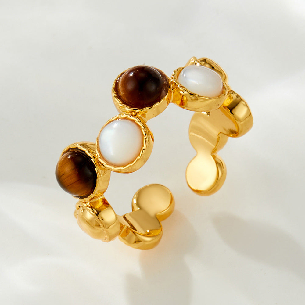 Azara Geometric Open Ring - Gold Tiger Eye [IBJIFIBL]