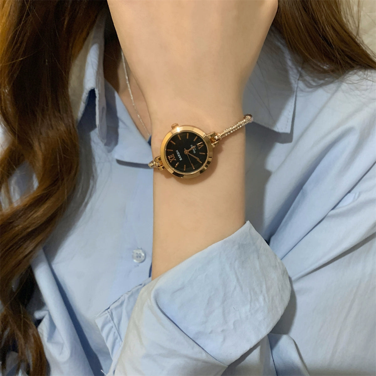 Ophelia Chain Bracelet Watch - Rose Gold Band Black Dial (Half Roman) [3WEDU6D2]