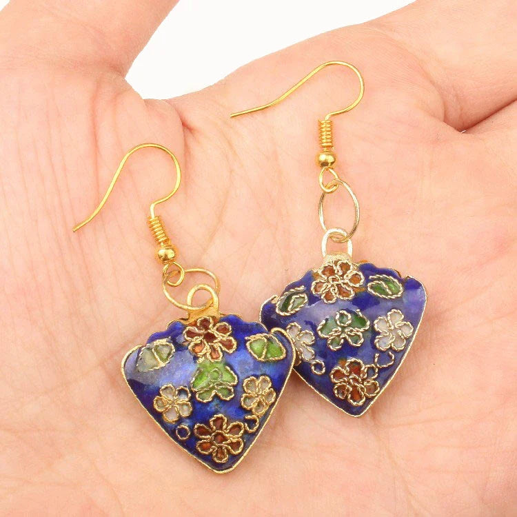 Jo Enamel Drop Earrings - Heart Blue