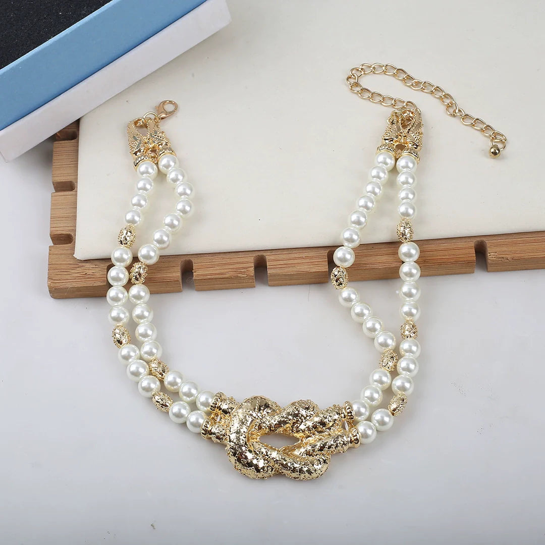 Kimberly Layered Pearl Knot Necklace - Gold Necklace