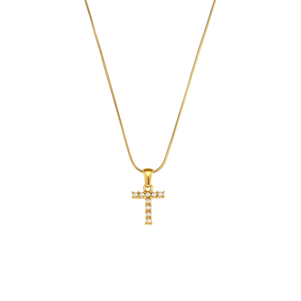 Makiah Letter Pearl Necklace - Letter T [MTQMOVJW]