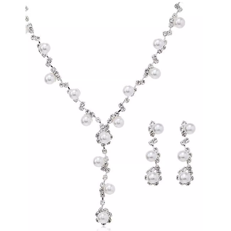 Eliette Zircon Pearl Set - Necklace + Earrings