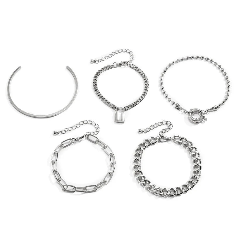Alyson Cross Lock Bracelet Set - Silver