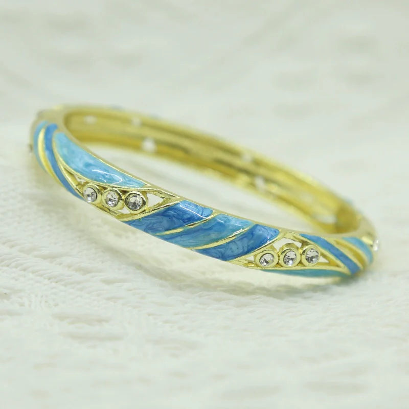 Janice Floral Enamel Bangle - Lake Blue