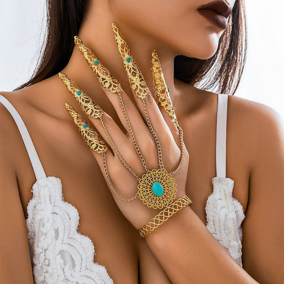 Bruchy Gothic Nail Hand Jewelry - Style 02 Gold [O6Z42IOB]