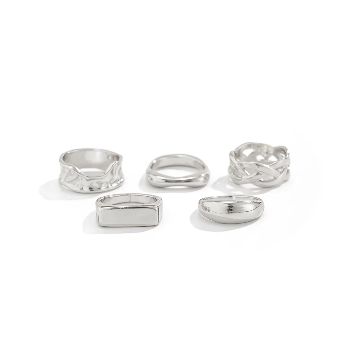 Ann Geometric Ring Set - Silver 5-Piece Set