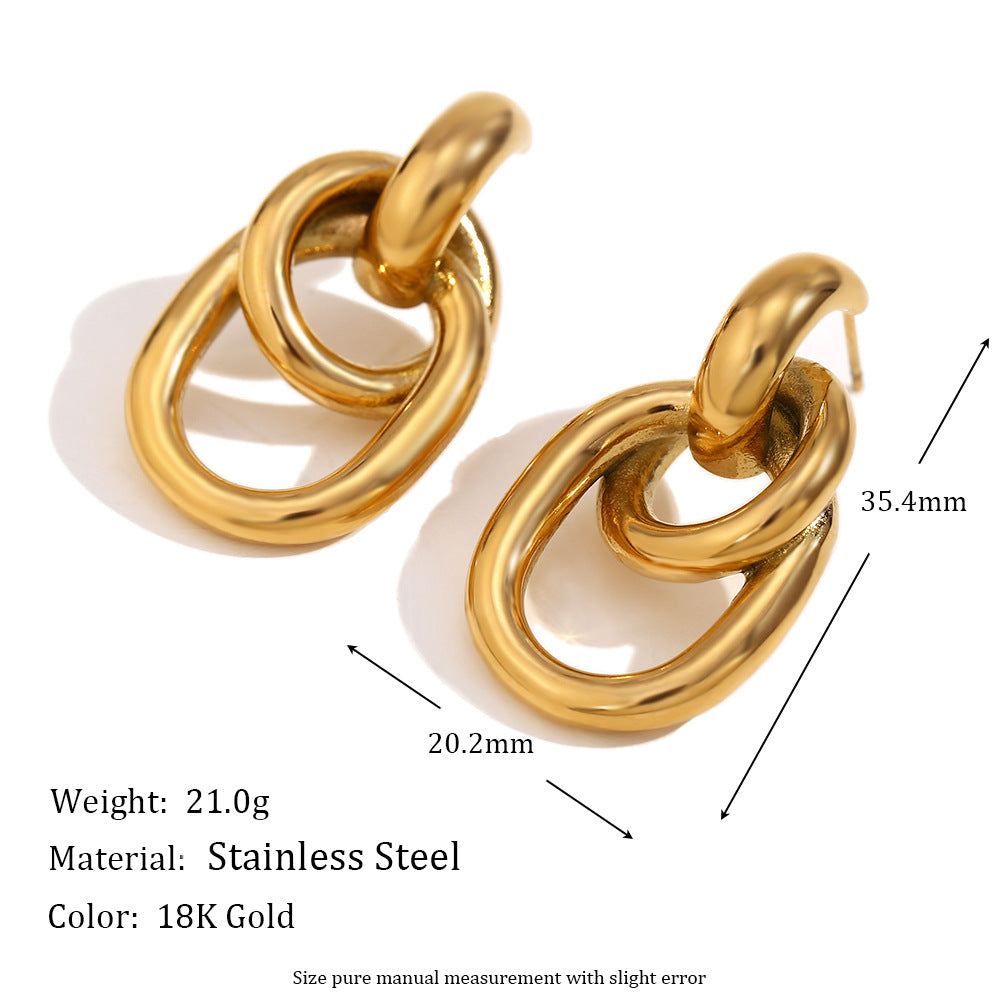 Evette Pearl Starfish Earrings - O-shape Geometric Stud Earrings - Gold [7S2MSUMC]