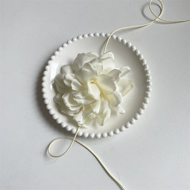 Makenzee Camellia Tie Choker - White Floral Necklace