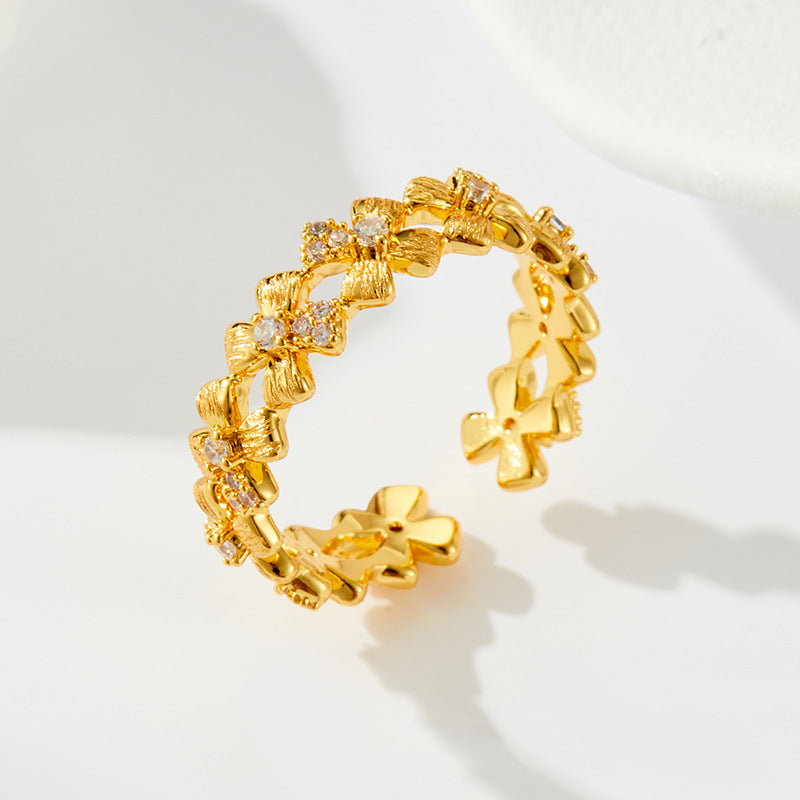 Zainab Floral Zirconia Open Ring - R17259G095 [W06HTADF]