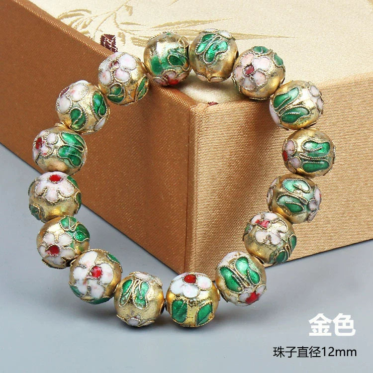 Azuri Enamel Filigree Bracelet - Gold 1.2cm (16 beads)