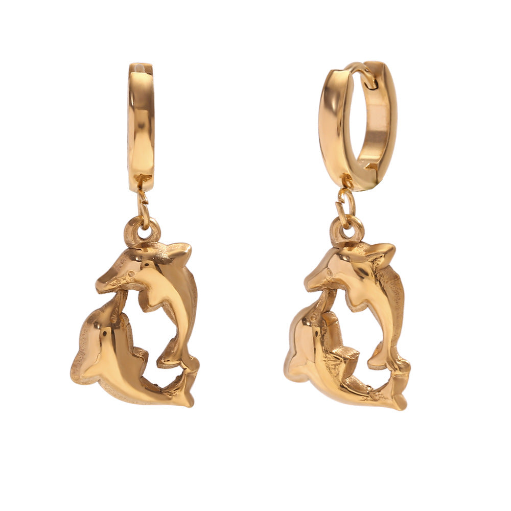 Brailynn Gilded Ocean Charm Hoops - Dolphin Charm [WDUZGUEH]