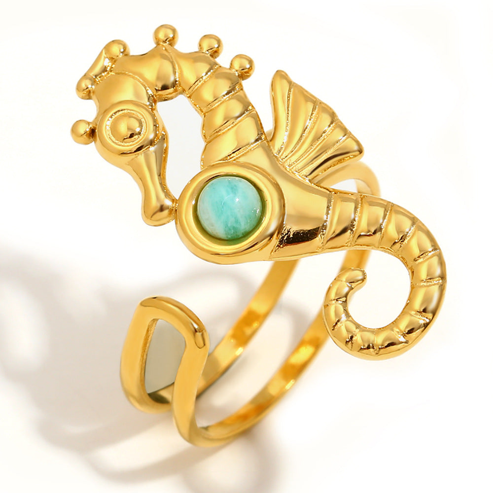 Isabel Gold Seahorse Ring - Seahorse Amazonite Open Ring - Gold [ZCZPCAOA]