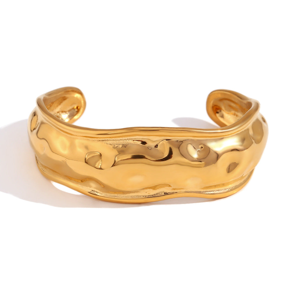 Arianna Hammered Wave Bracelet - Open Hammered Wave Bracelet - Gold [DI65P5JC]