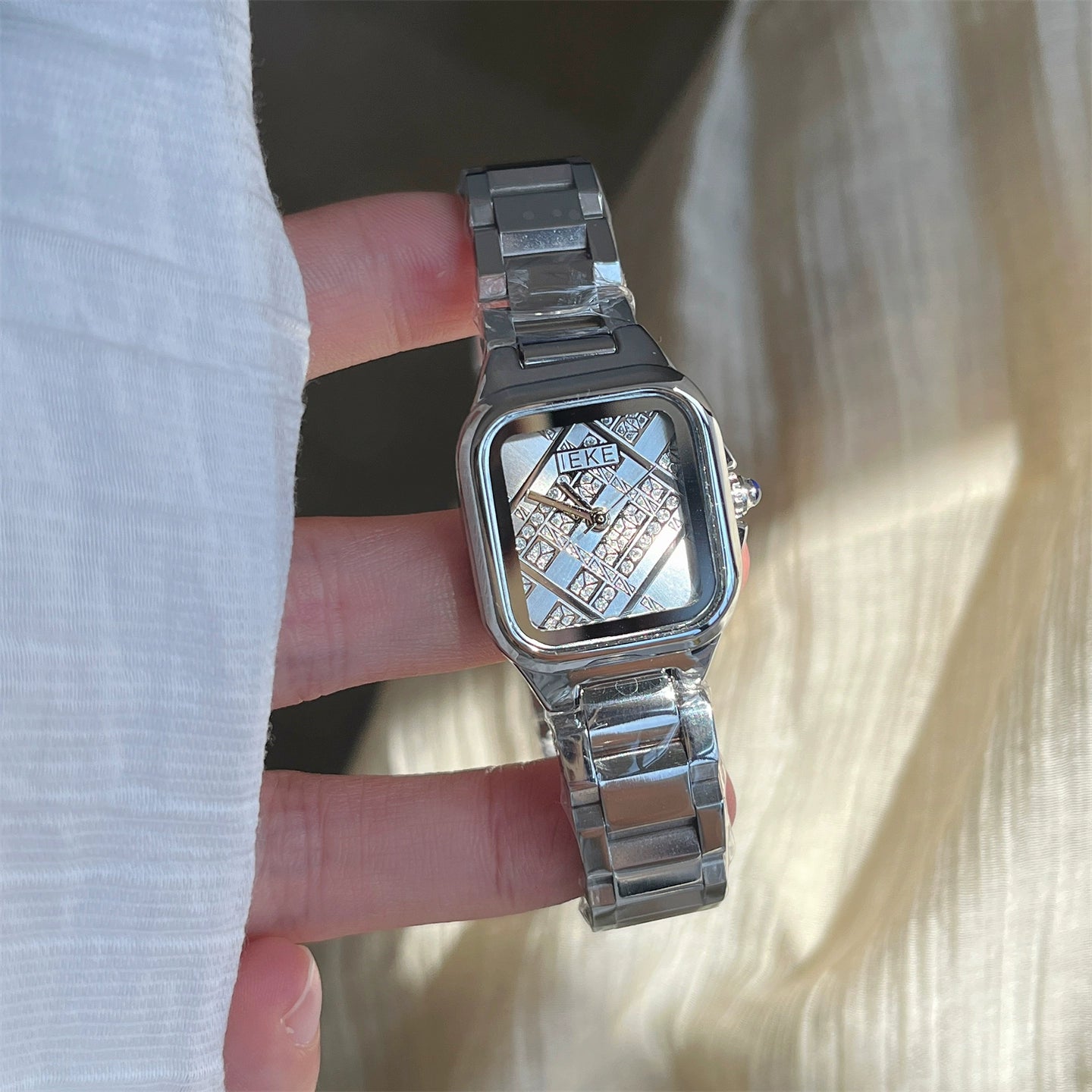 Sakura Diamond Sugar Cube Watch - Silver Band, White Dial [ZHHF1TMD]