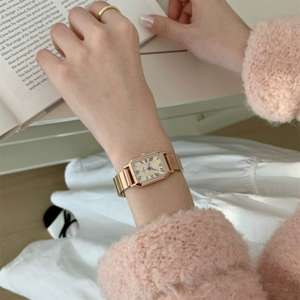 Queenie Luxe Square Roman Watch - Rose Gold [5F5O1RSN]