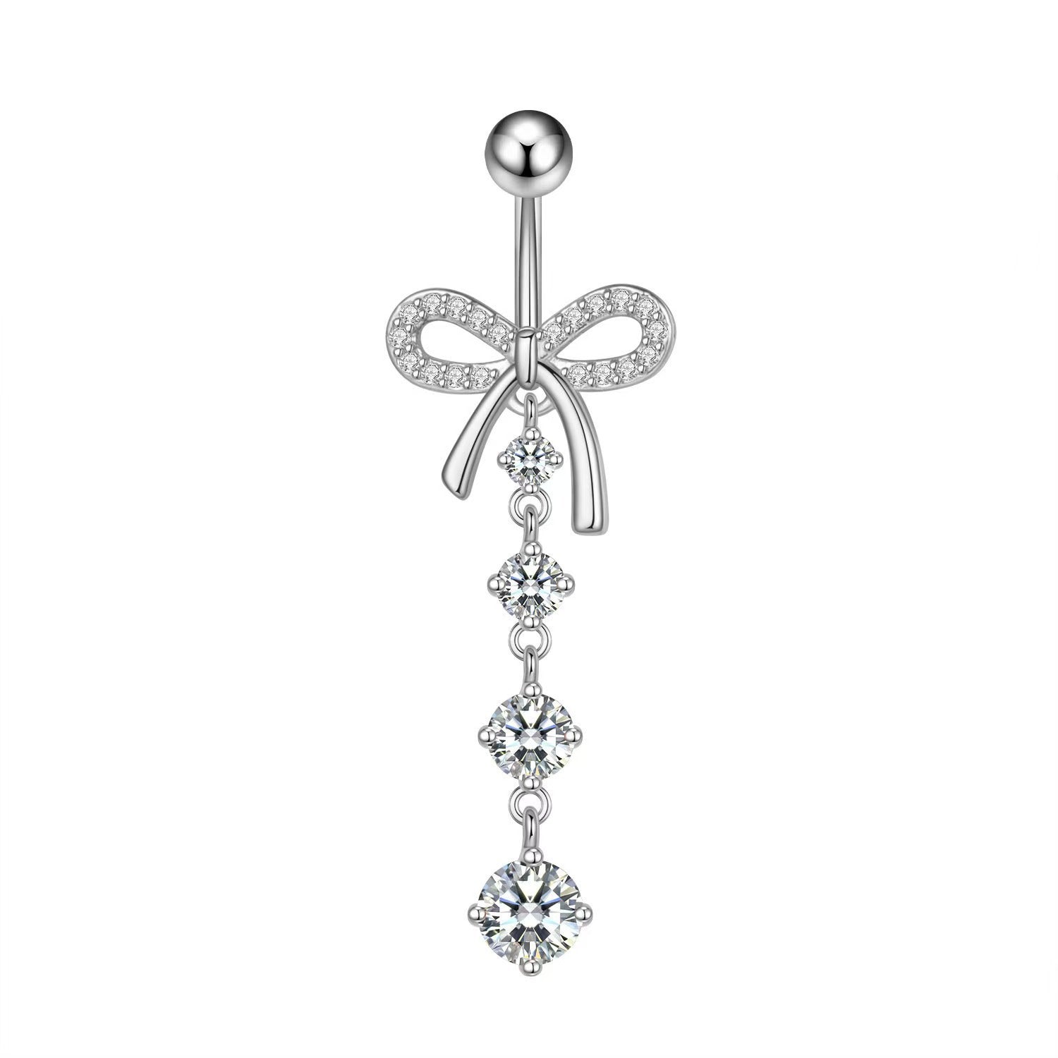Catelyn Bow Zircon Navel Ring - Design 2 White (Platinum Plated) [1CW478U5]