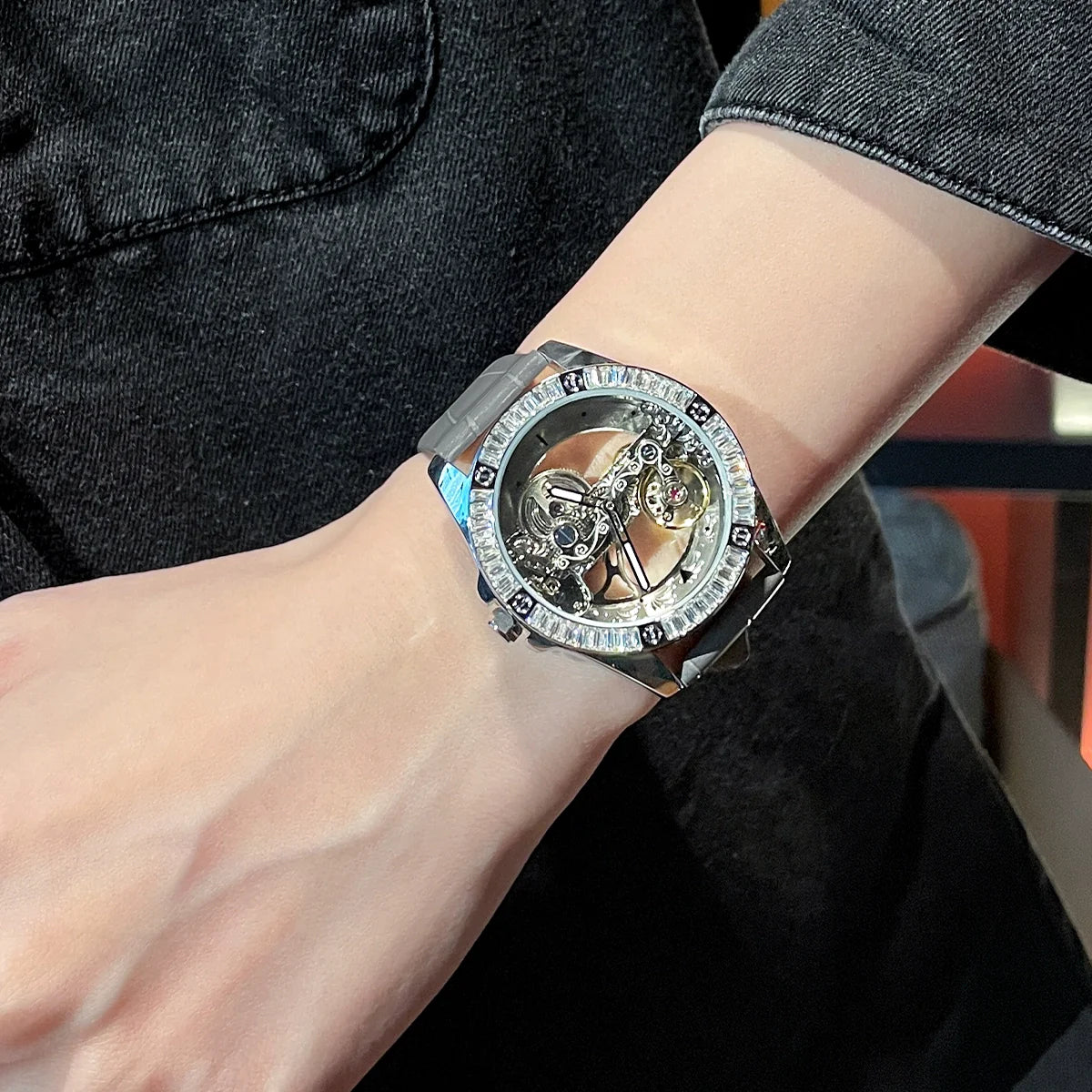 Macyn Luxe Skeleton Watch - Silver Dial Grey Strap
