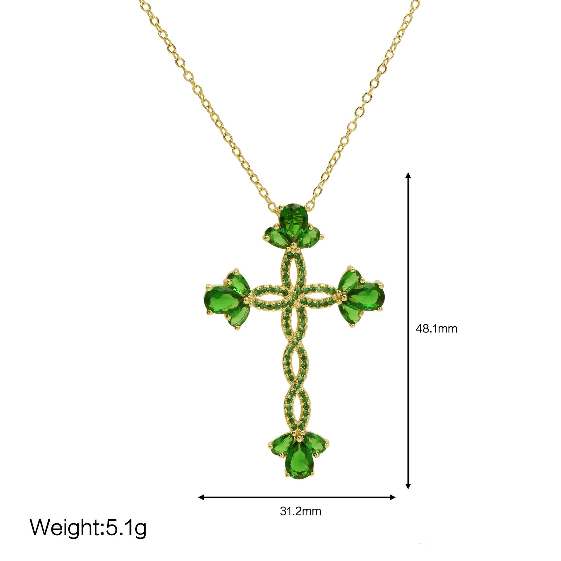 Unique Zircon Cross Pendant Necklace - Paved Green Zircon Cross [IVD8U1AJ]