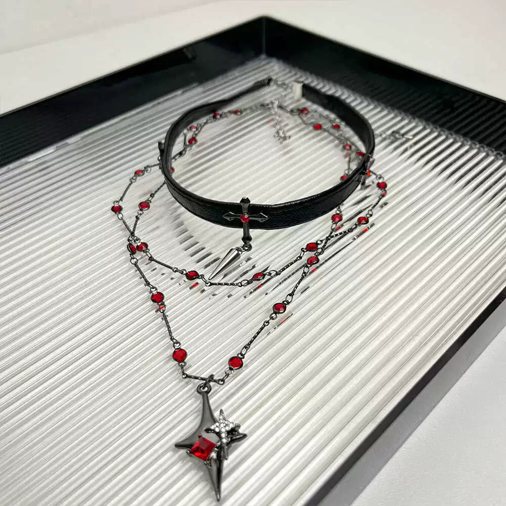Kenedi Layered Cross Choker - Double Layered Necklace [1O7I2KLD]