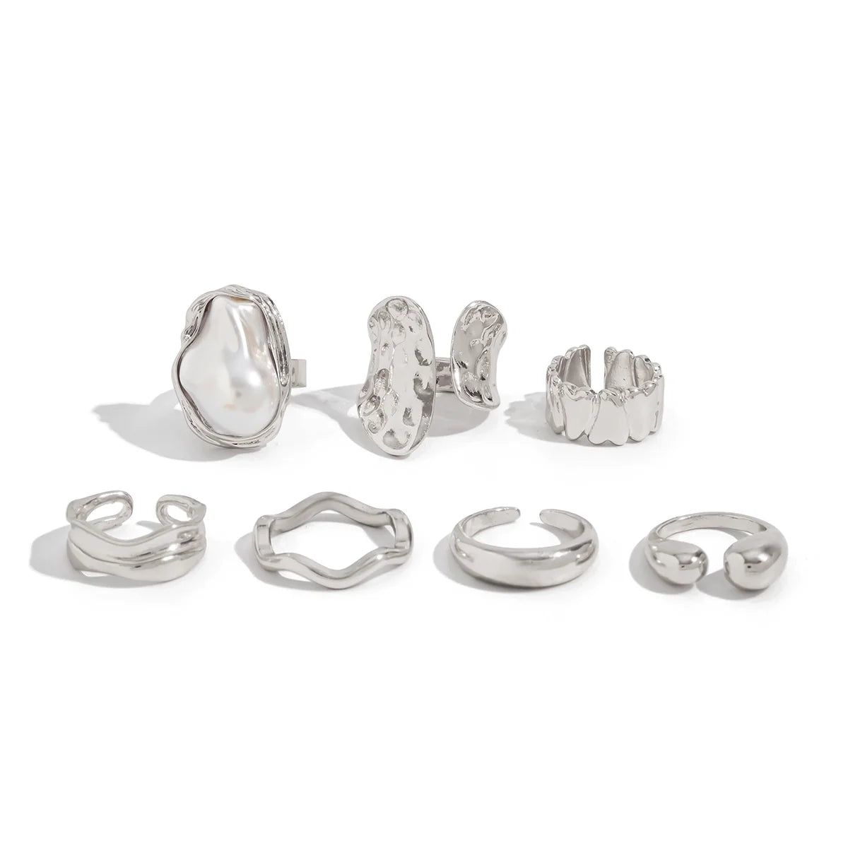 Blayklee Pearl Wave Ring Set - Silver