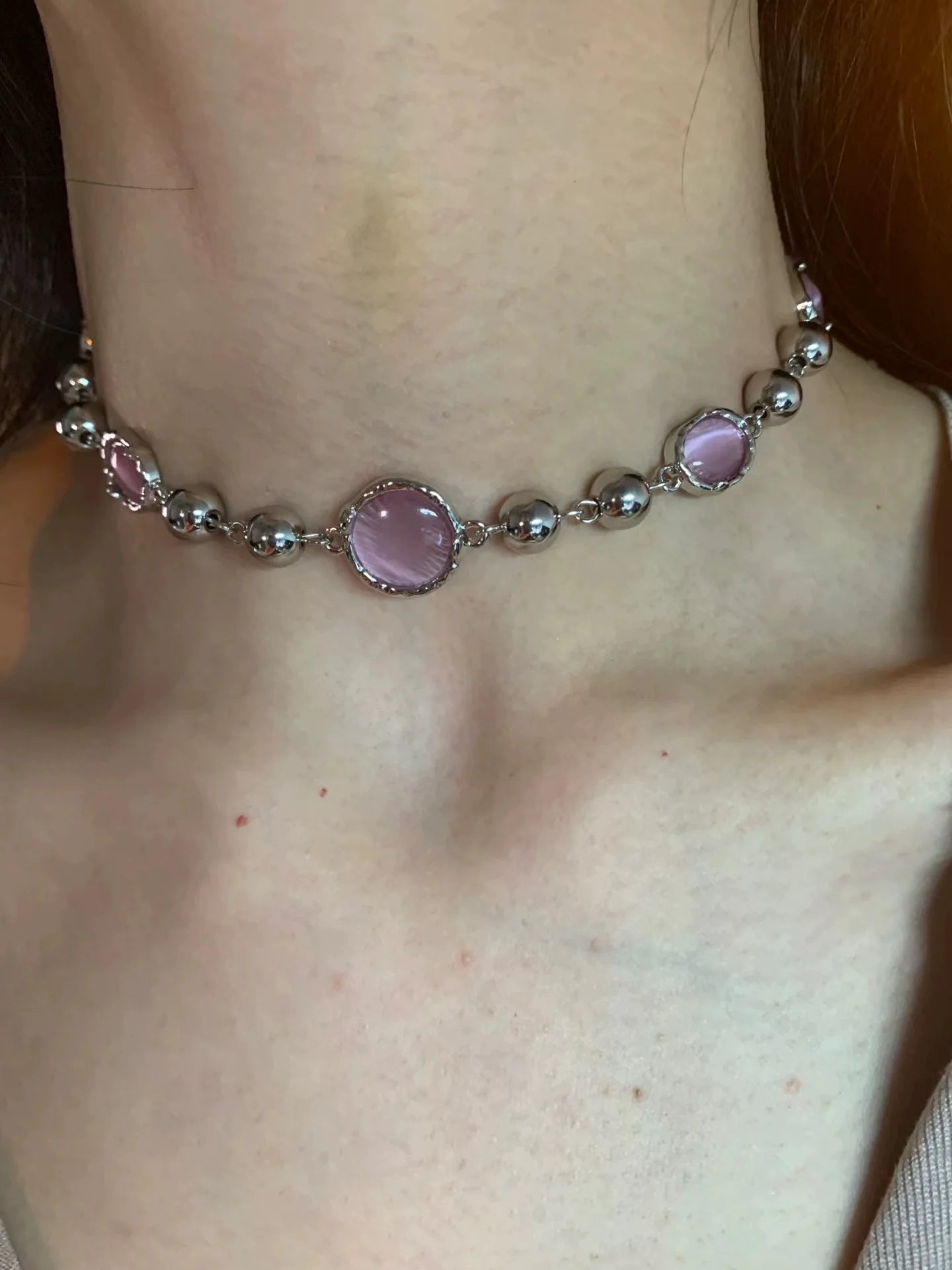 Lyndee Luminous Cat Eye Necklace - Sakura Pink