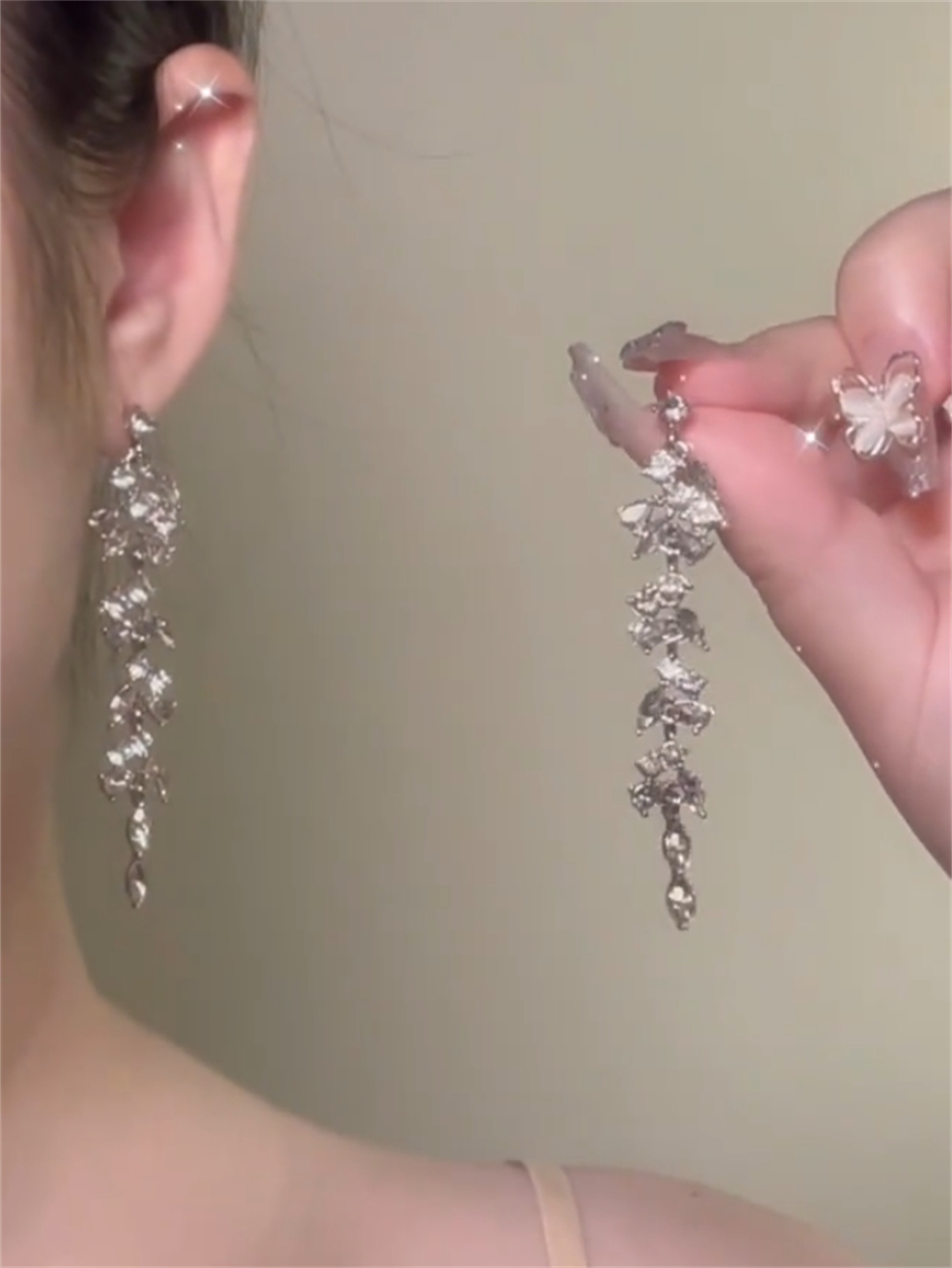 Jasmine Zircon Tassel Earrings - Silver Tone