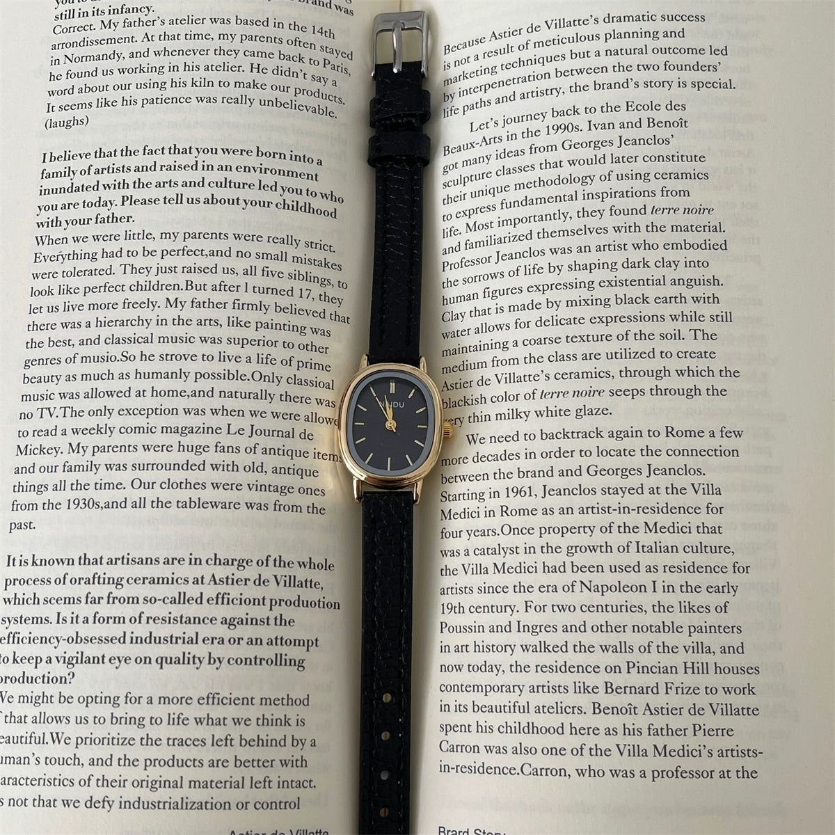 Christabel Oval Mid-Century Watch - Black Strap Black Dial [CRXQOV7K]