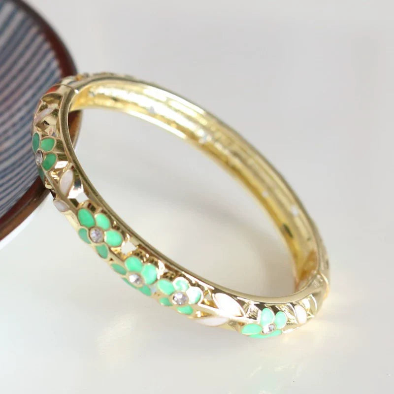 Lynn Floral Enamel Bangle - Teal