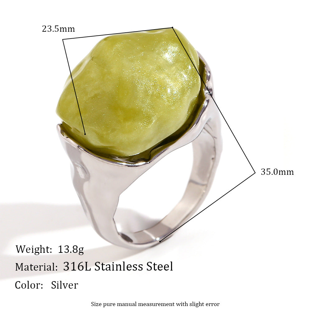 Asa Gold Retro Rings - Acrylic Irregular Retro Ring - Steel Light Green - Size 7 [0I6NGX0G]