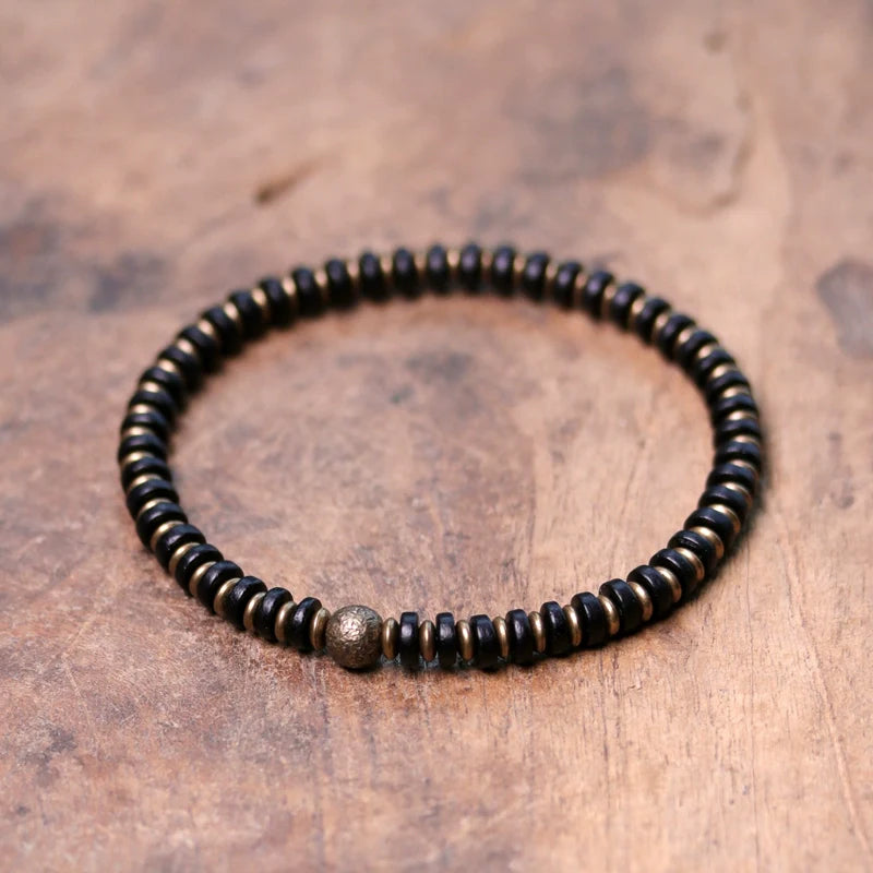 Maycee Sandalwood Bead Bracelet - Black Sandalwood Spacer Disc