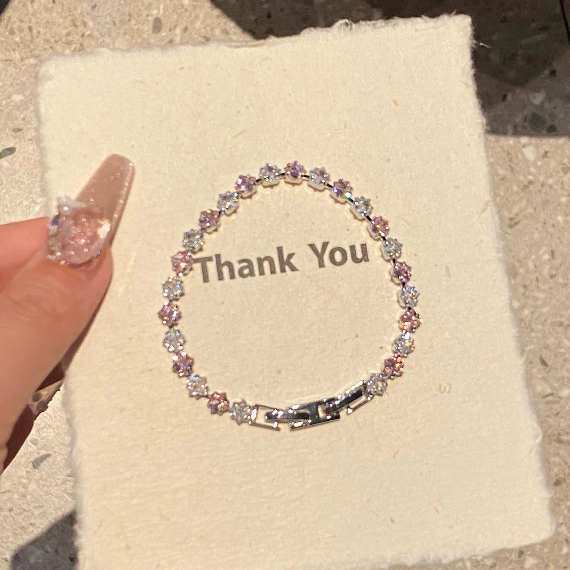 Shana Sparkling Star Bracelet - Pink White Diamond Bracelet